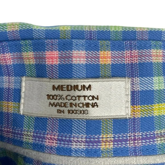 Peter Millar Shirt Men's M Blue Plaid Nanolux Easy Care Button Down Long Sleeves - Picture 8 of 8